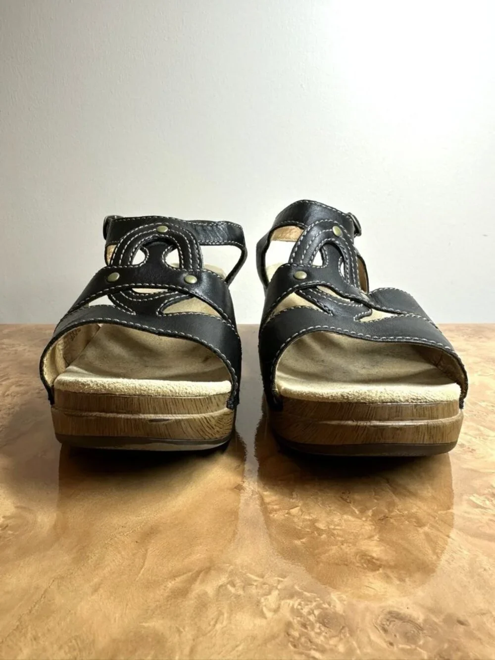Dansko Black Leather Comfort Wedge Sandals Size 42 US 11-11.5